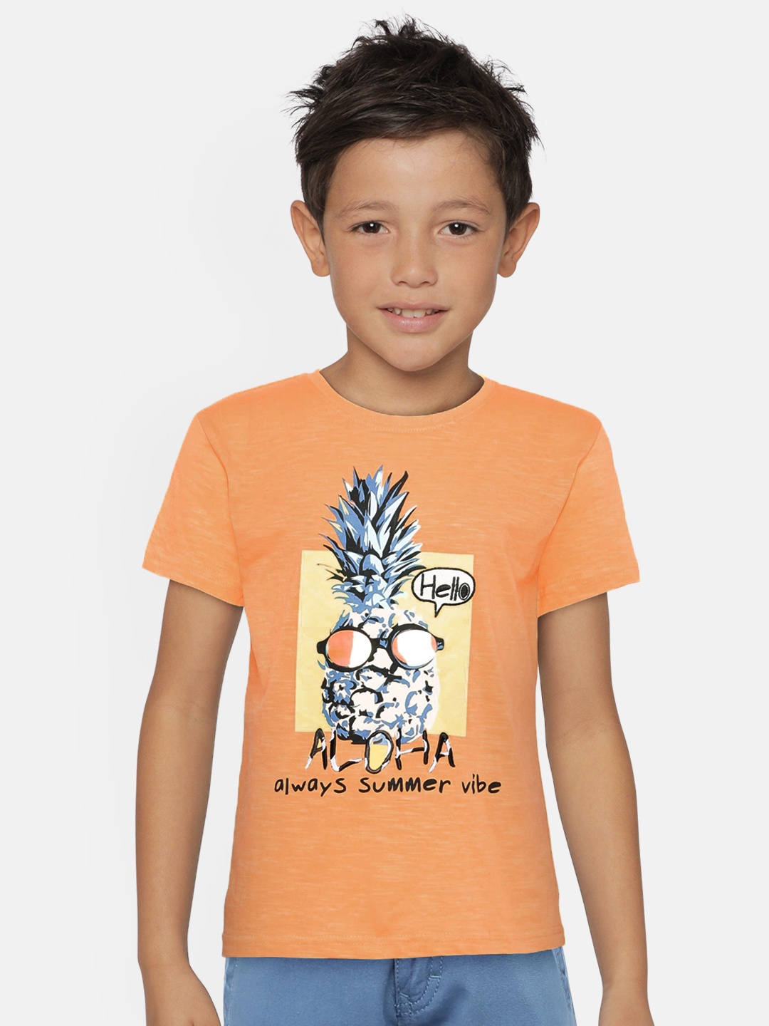 

Gini and Jony Boys Orange Printed Round Neck T-shirt