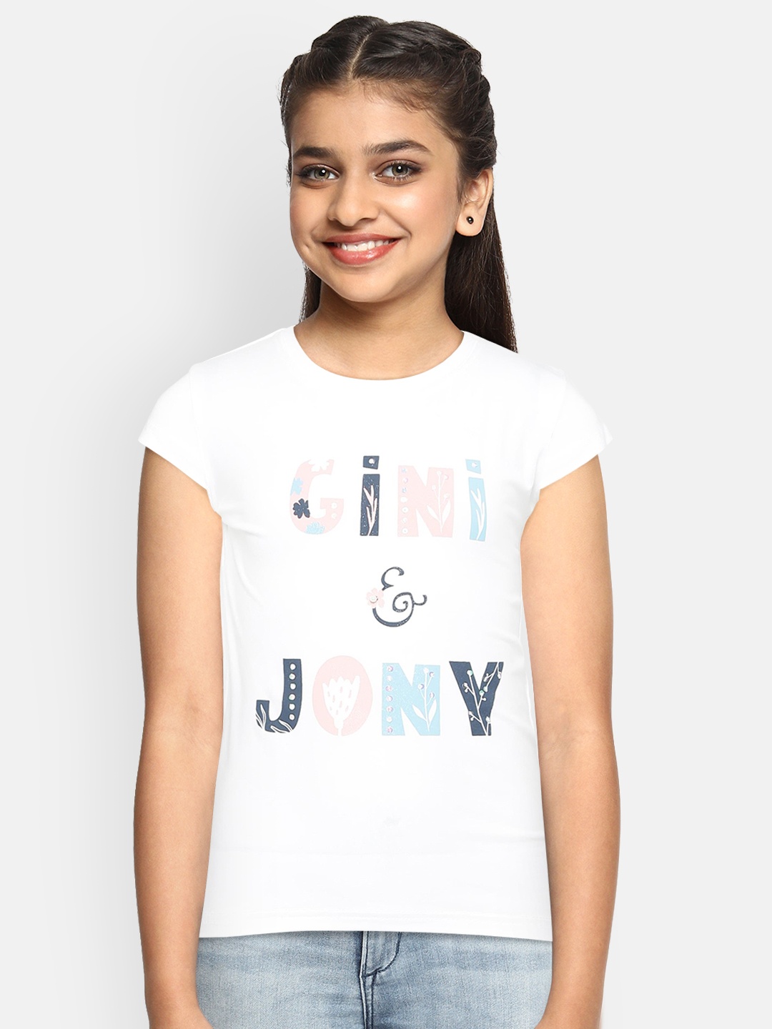 

Gini and Jony Girls White Printed Top