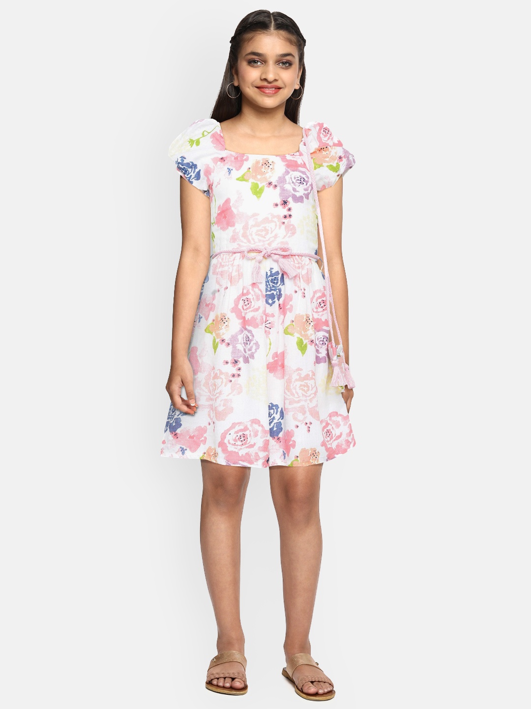 

Gini and Jony Girls Off-White Printed Fit and Flare Dress