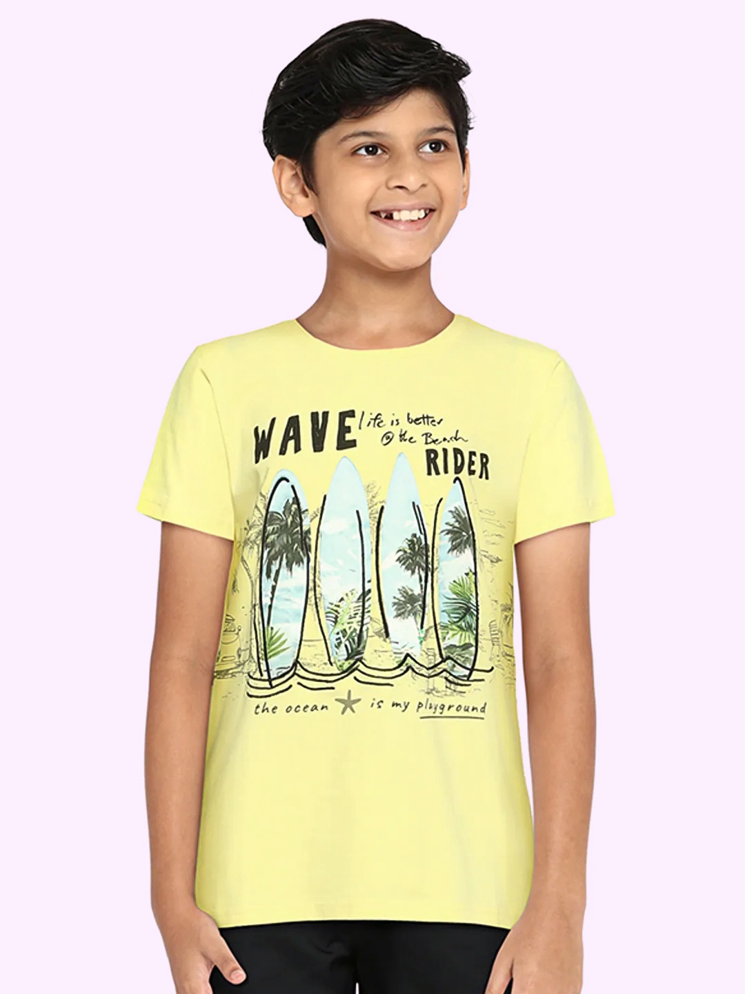 

Gini and Jony Boys Yellow Printed Round Neck T-shirt