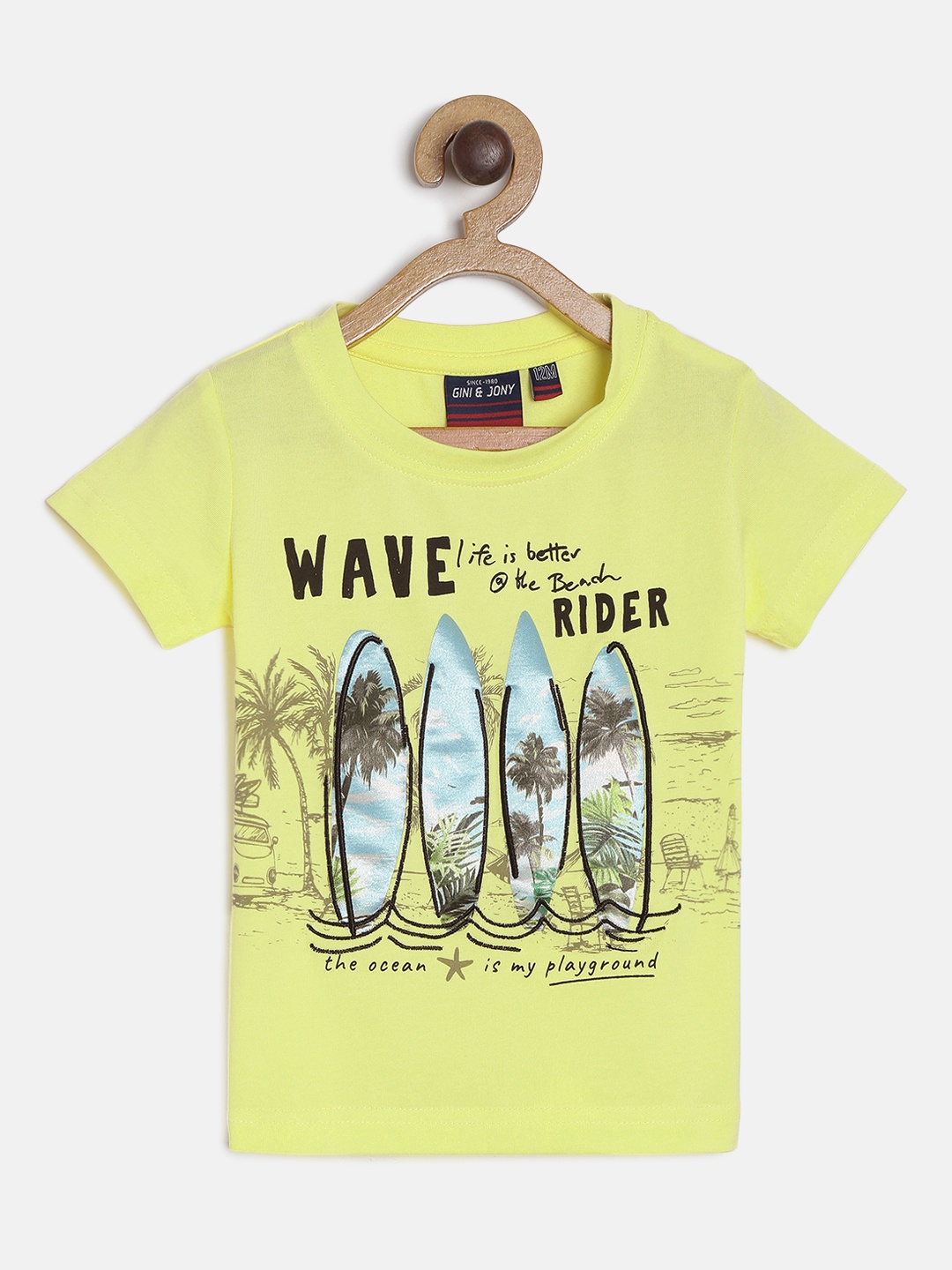 

Gini and Jony Boys Yellow Printed Round Neck T-shirt