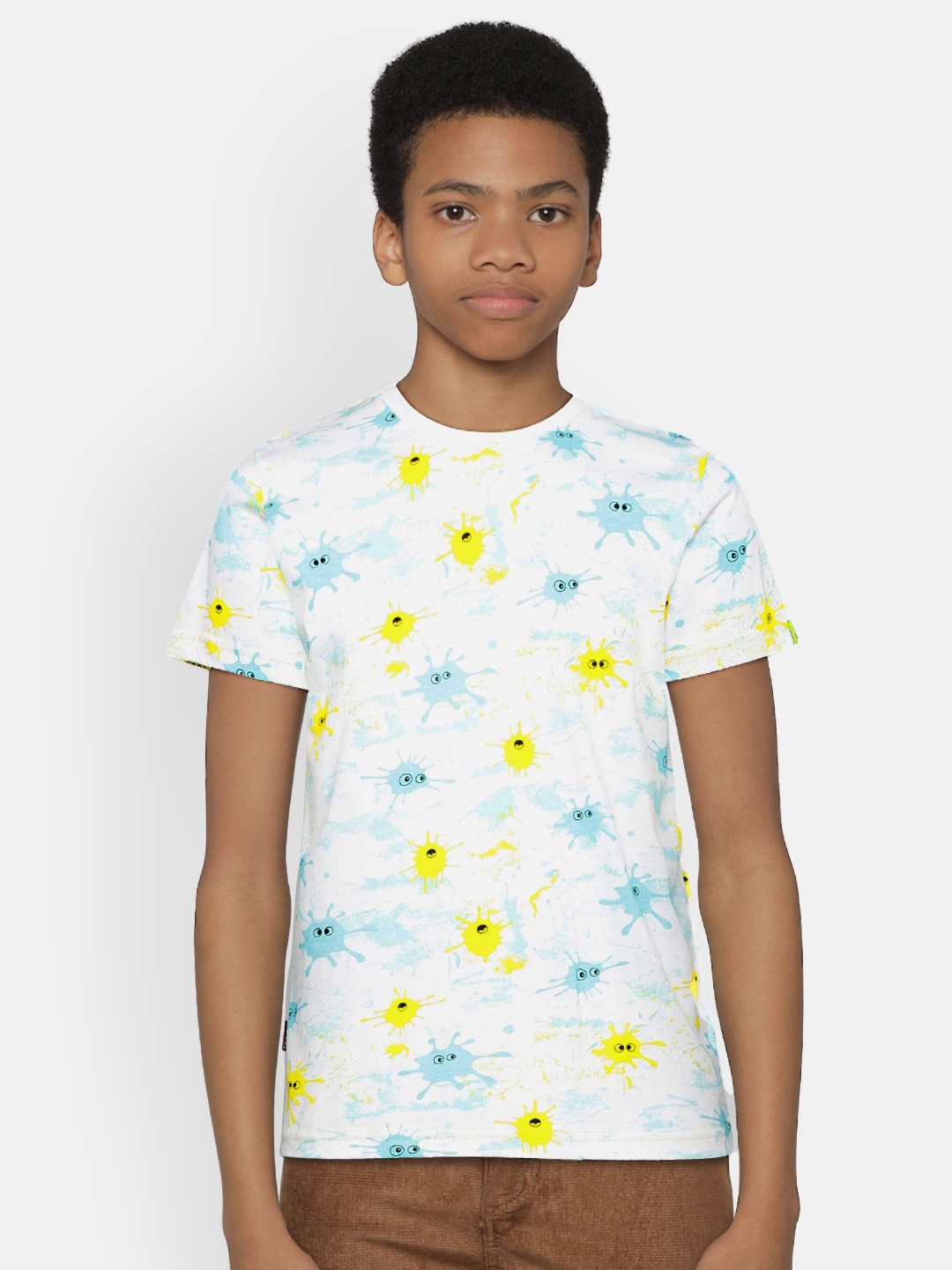 

Gini and Jony Boys White Printed Round Neck T-shirt