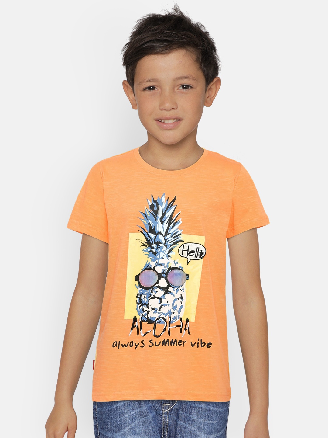 

Gini and Jony Boys Orange Printed Round Neck T-shirt