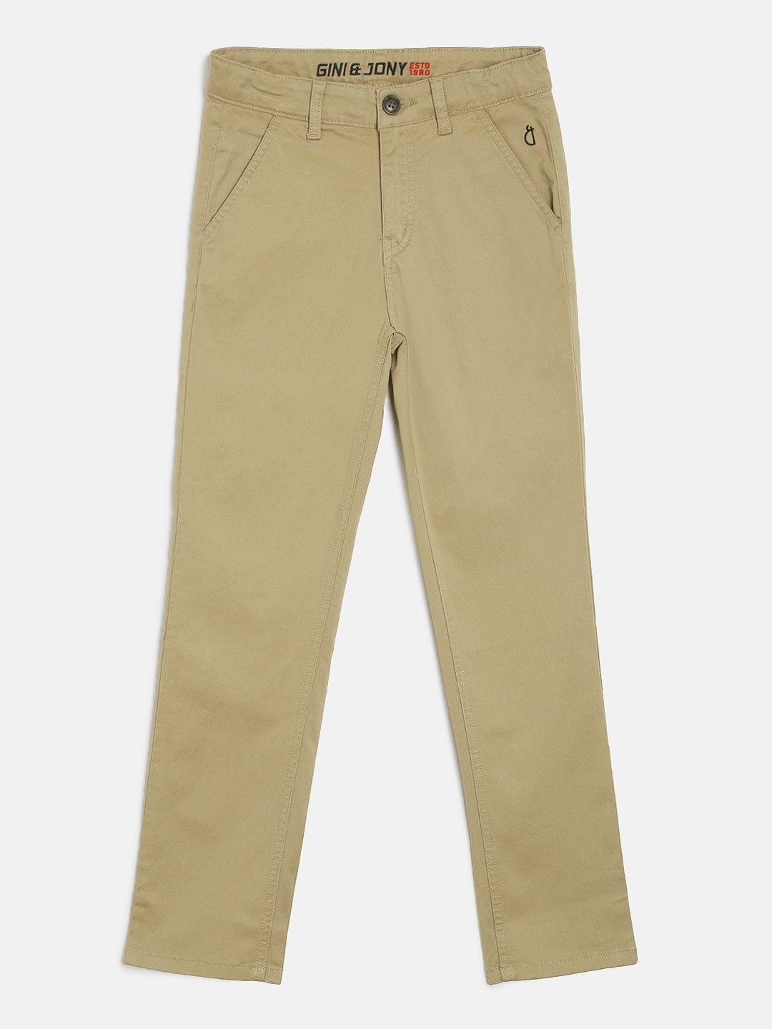 

Gini and Jony Boys Khaki Regular Fit Solid Regular Trousers