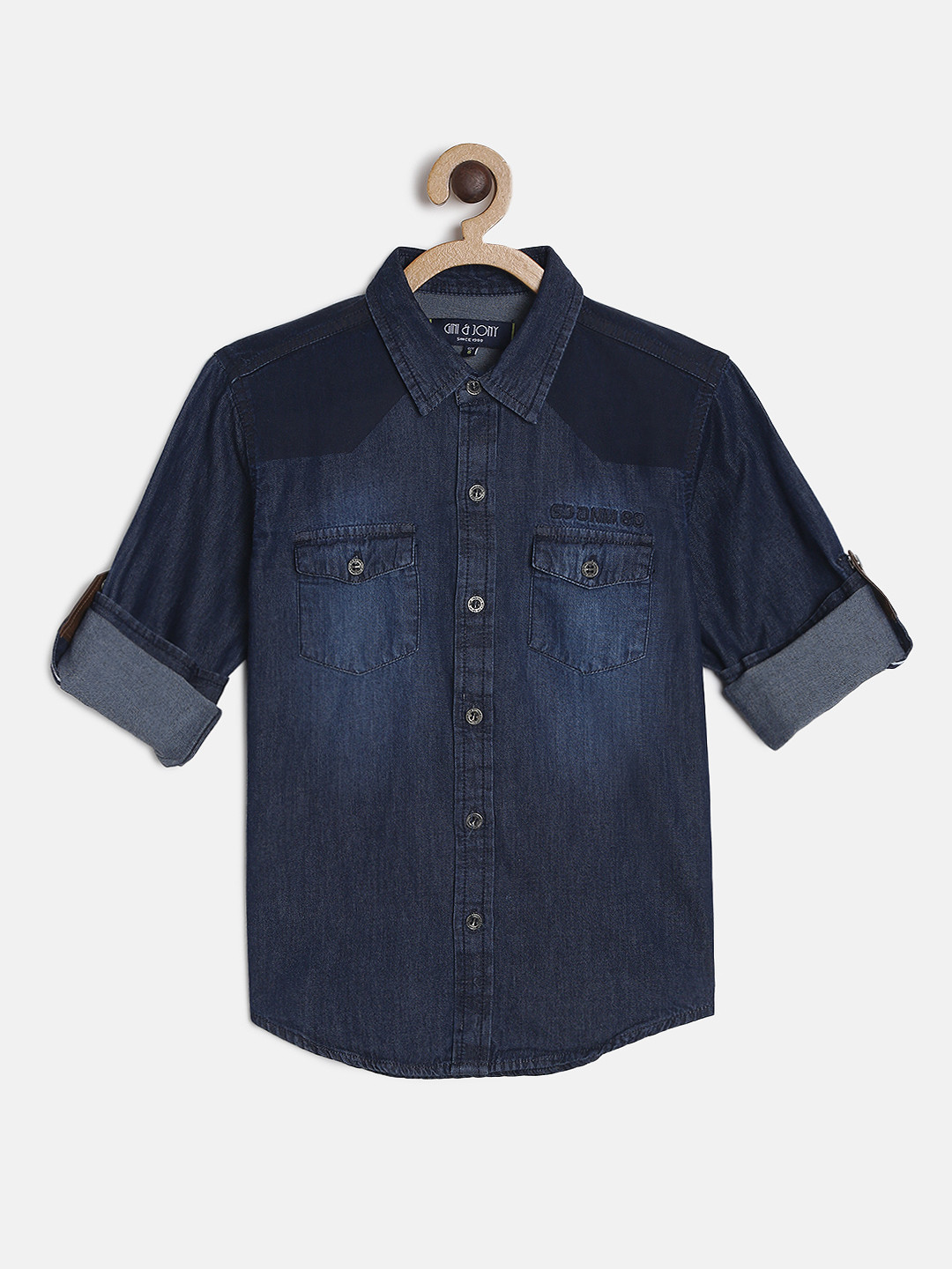 

Gini and Jony Boys Navy Blue Regular Fit Solid Denim Casual Shirt