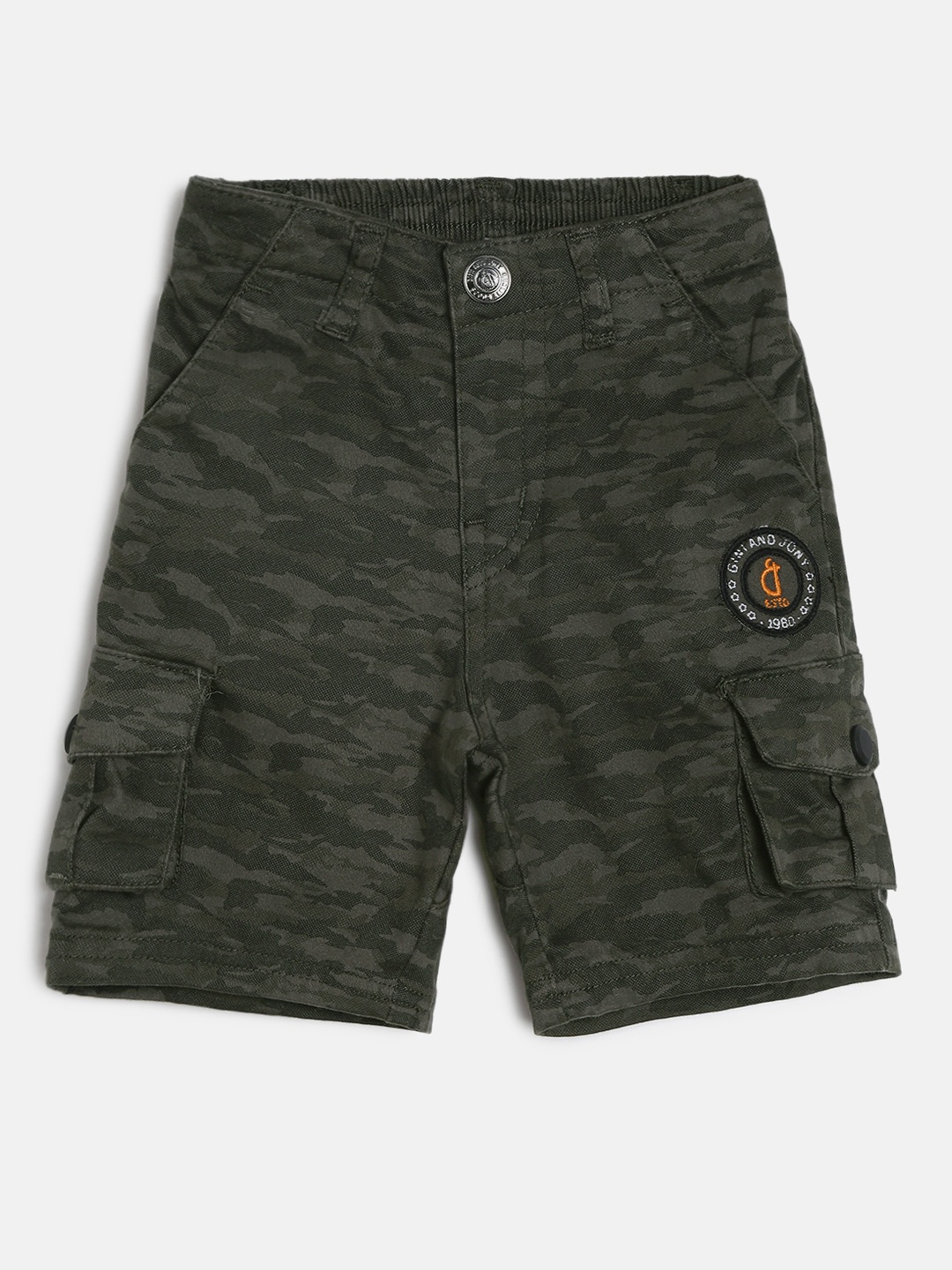

Gini and Jony Boys Olive Green Camouflage Printed Classic Regular Fit Cargo Shorts