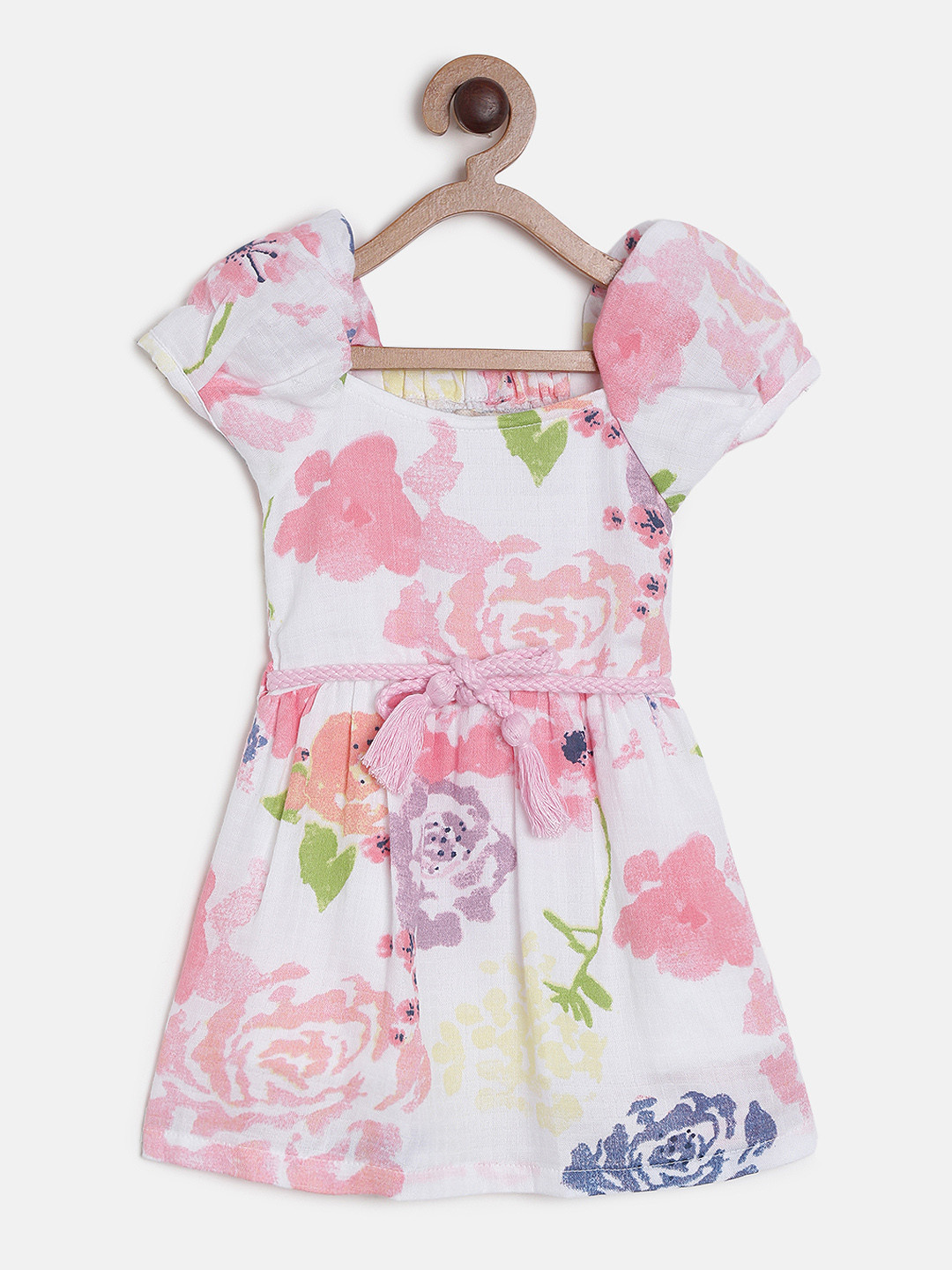 

Gini and Jony Girls Off-White & Pink Printed Fit & Flare Dress
