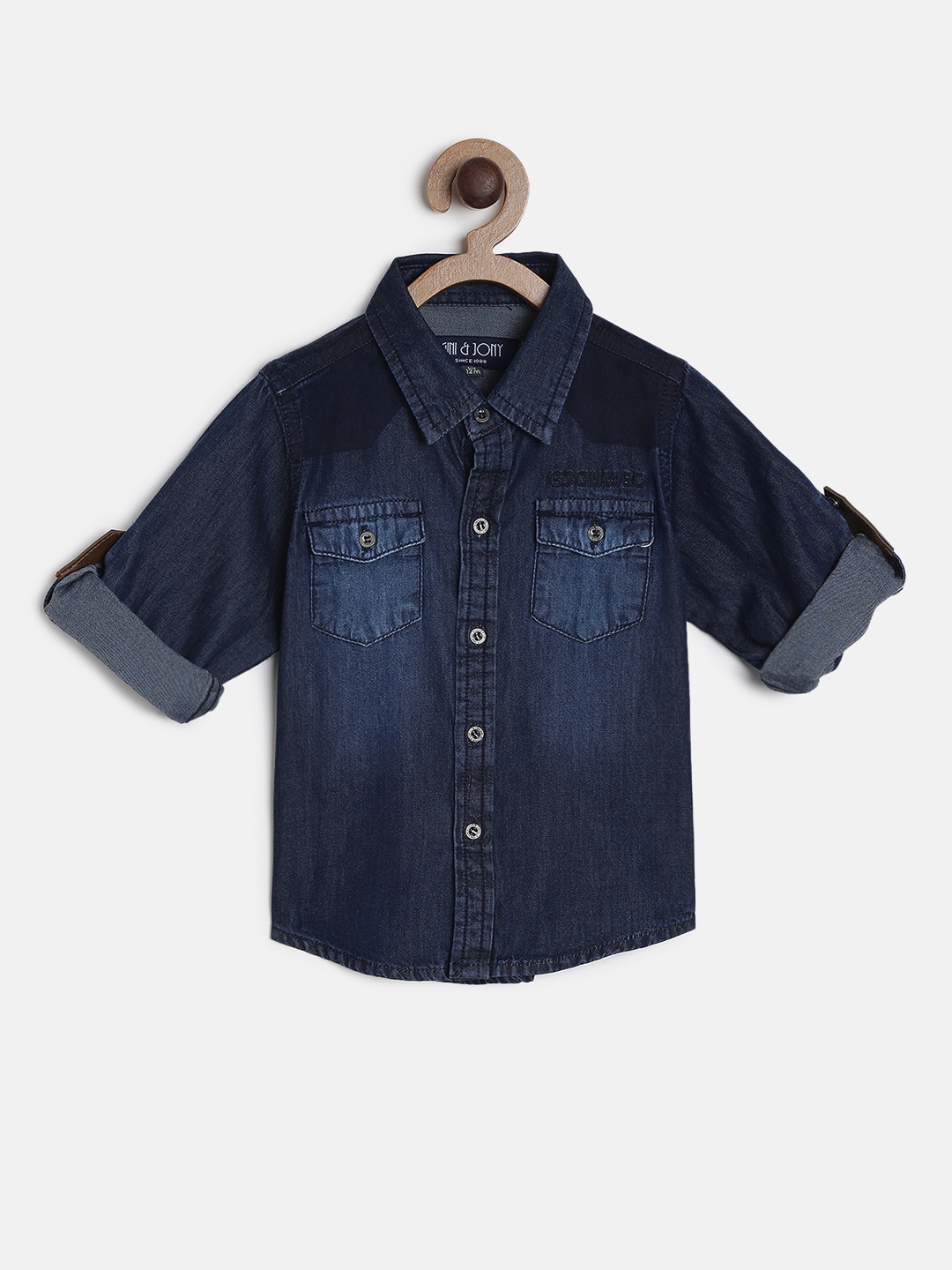 

Gini and Jony Boys Navy Blue Regular Fit Denim Shirt