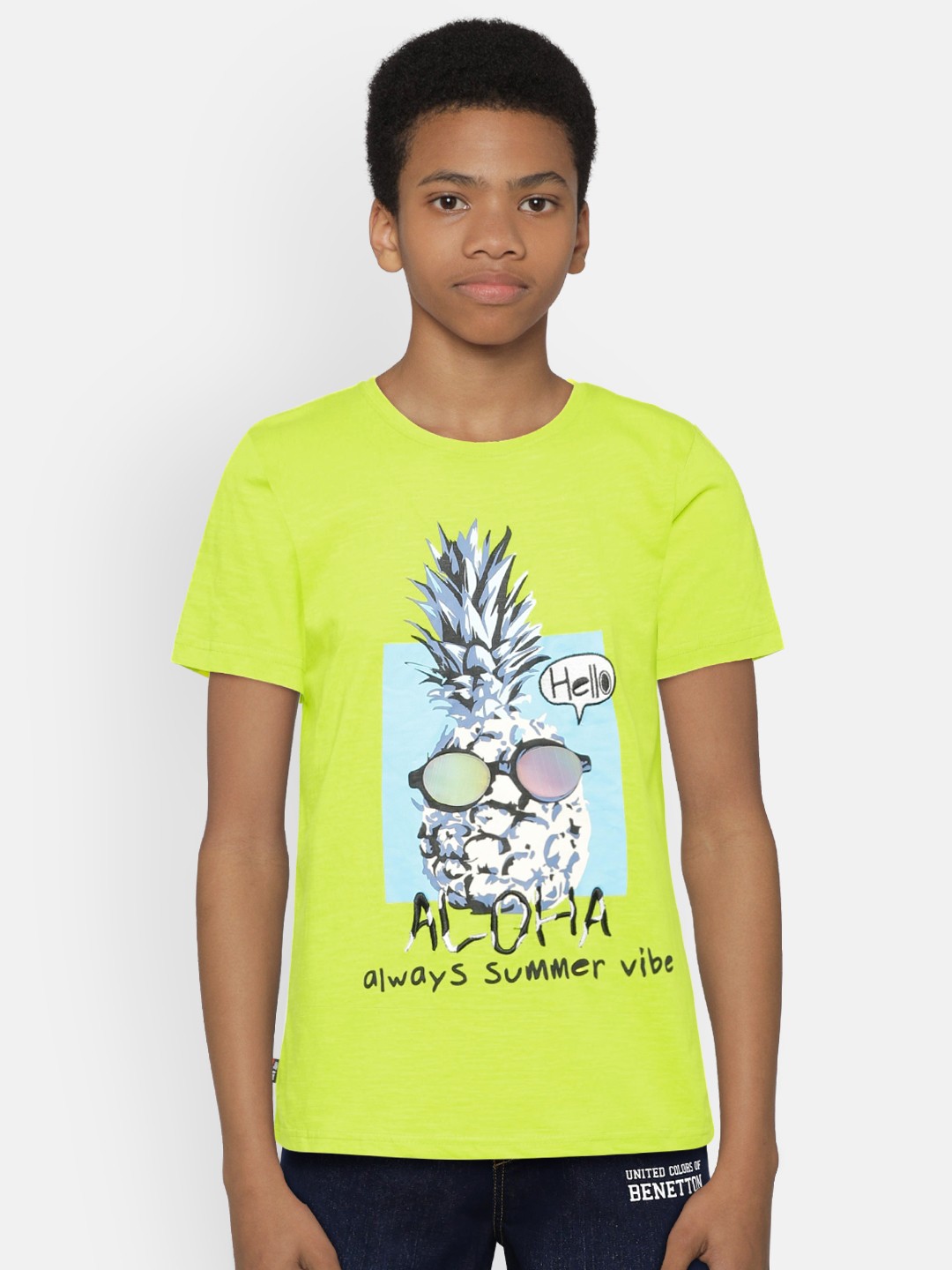

Gini and Jony Boys Lime Green Printed Round Neck T-shirt