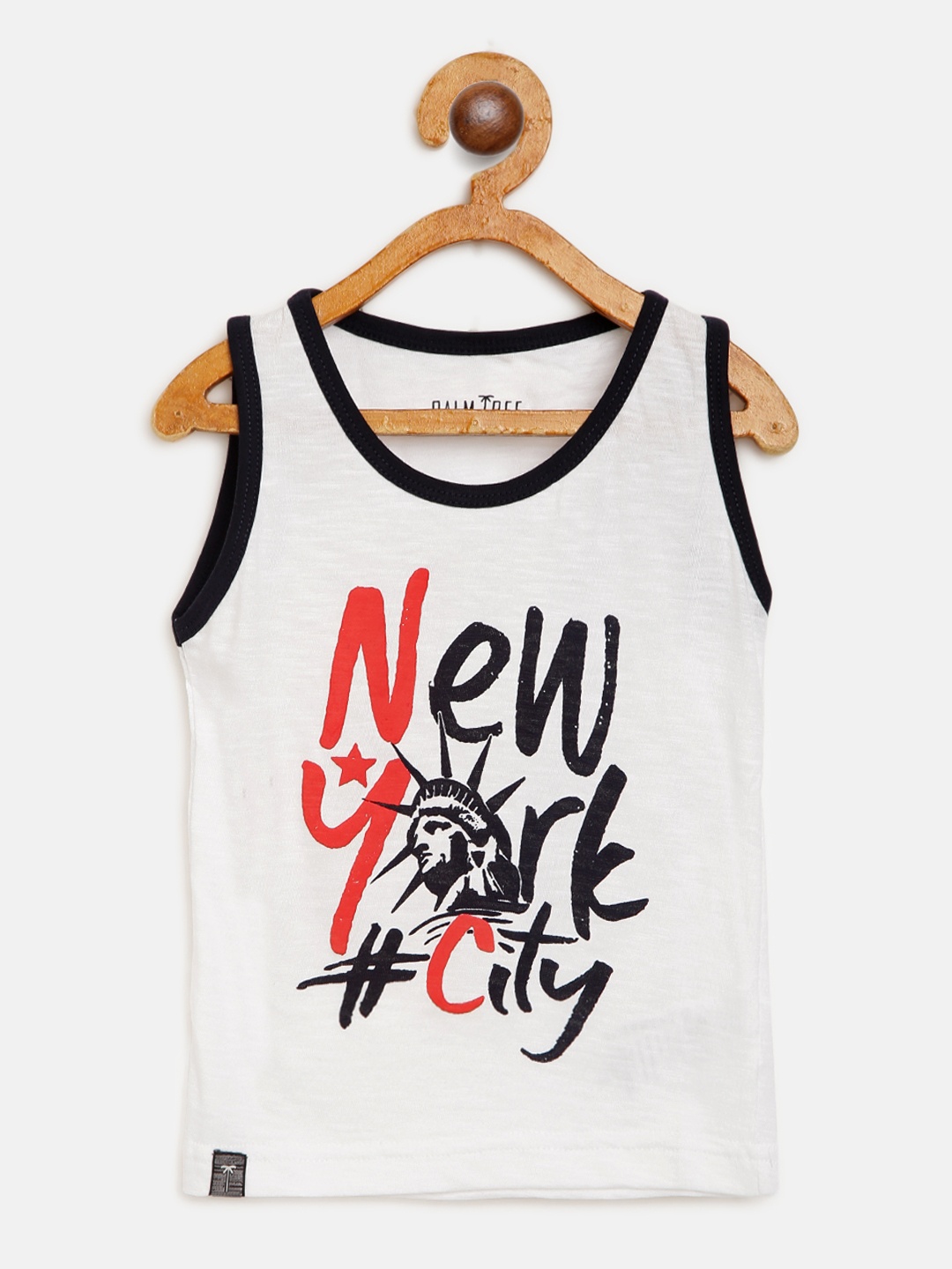 

Palm Tree Boys White Black New York City Print Round Neck Pure Cotton T-shirt