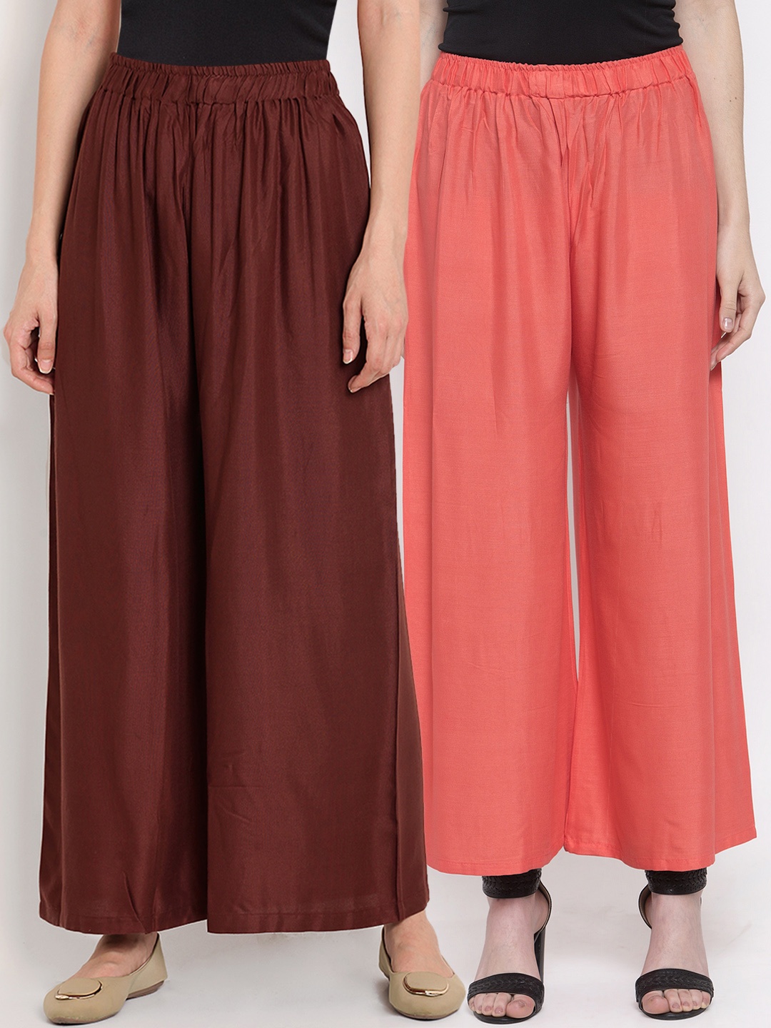 

TAG 7 Women Pack Of 2 Solid Straight Palazzos, Brown