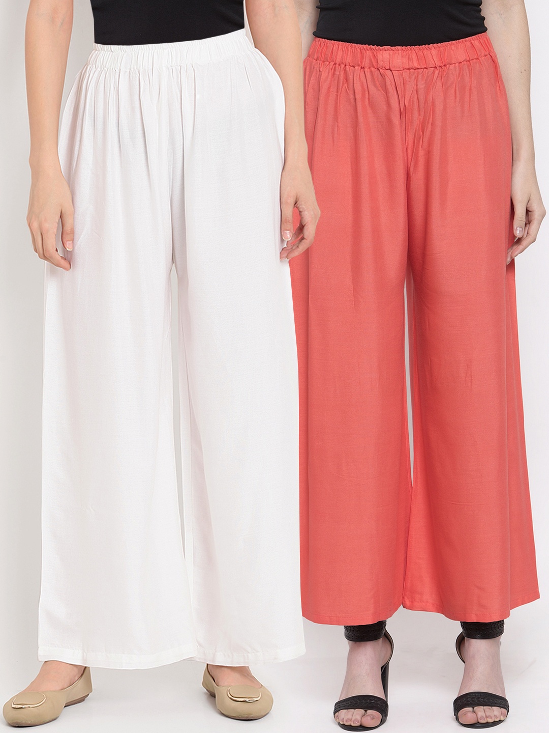 

TAG 7 Women Pack Of 2 Solid Straight Palazzos, White