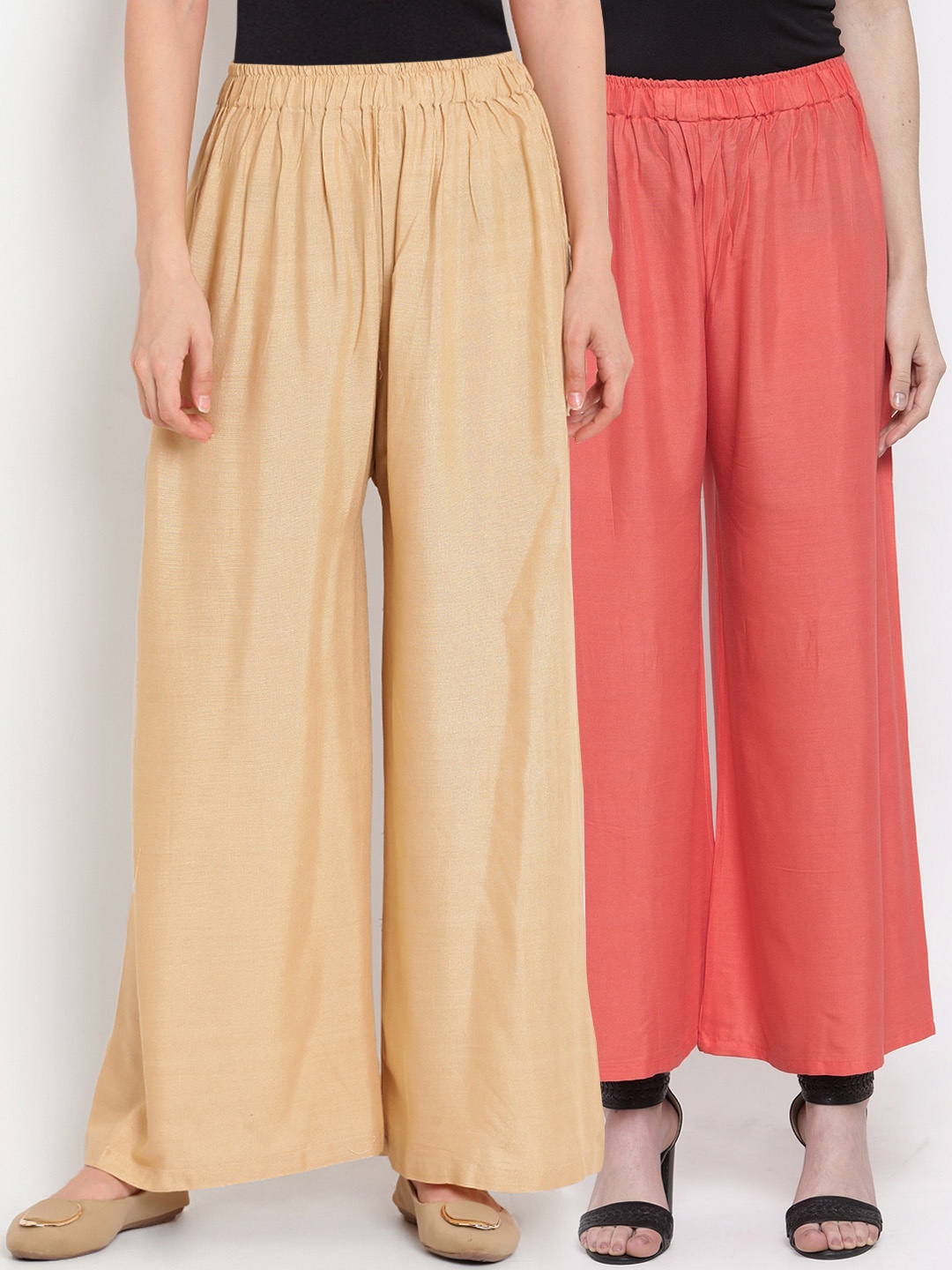 

TAG 7 Women Pack Of 2 Solid Straight Palazzos, Peach
