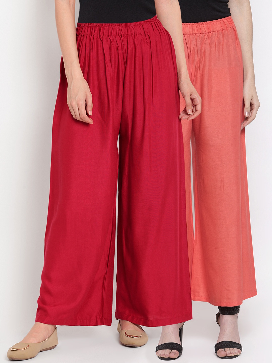 

TAG 7 Women Pack Of 2 Solid Straight Palazzos, Peach
