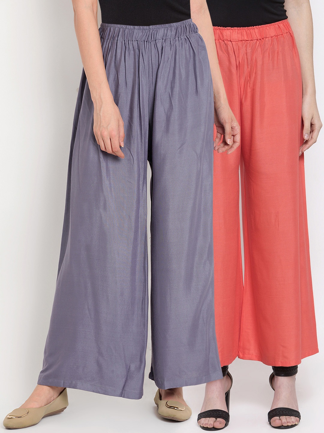 

TAG 7 Women Pack Of 2 Solid Straight Palazzos, Peach
