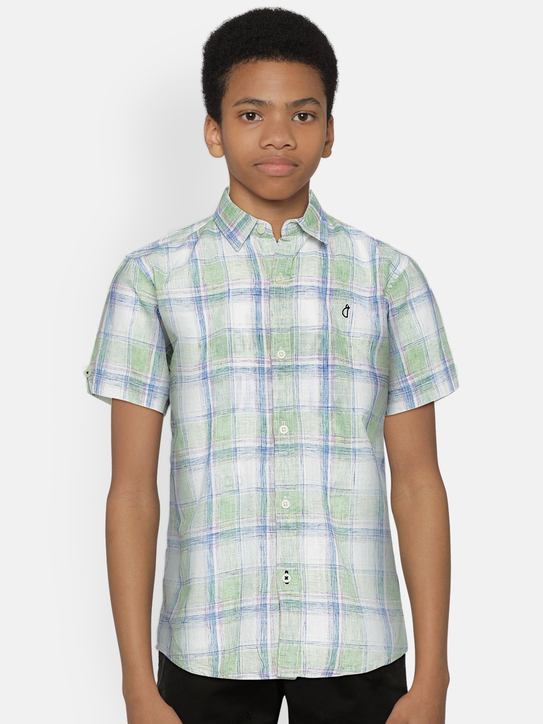 

Gini and Jony Boys White & Green Regular Fit Checked Casual Shirt