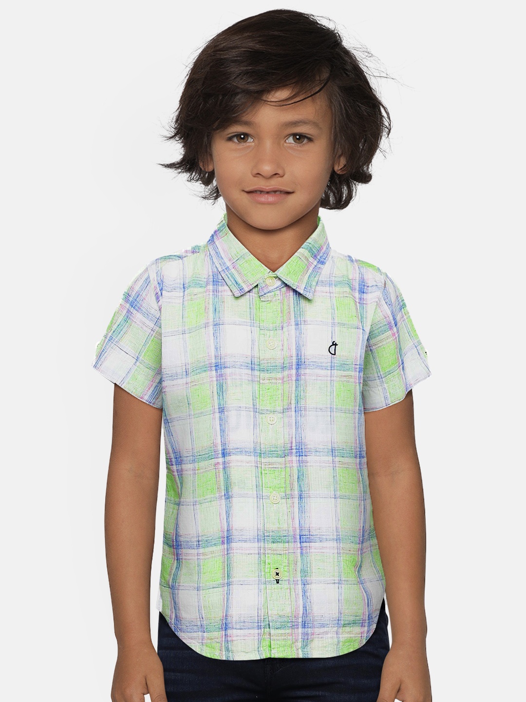 

Gini and Jony Boys White & Green Regular Fit Checked Casual Shirt