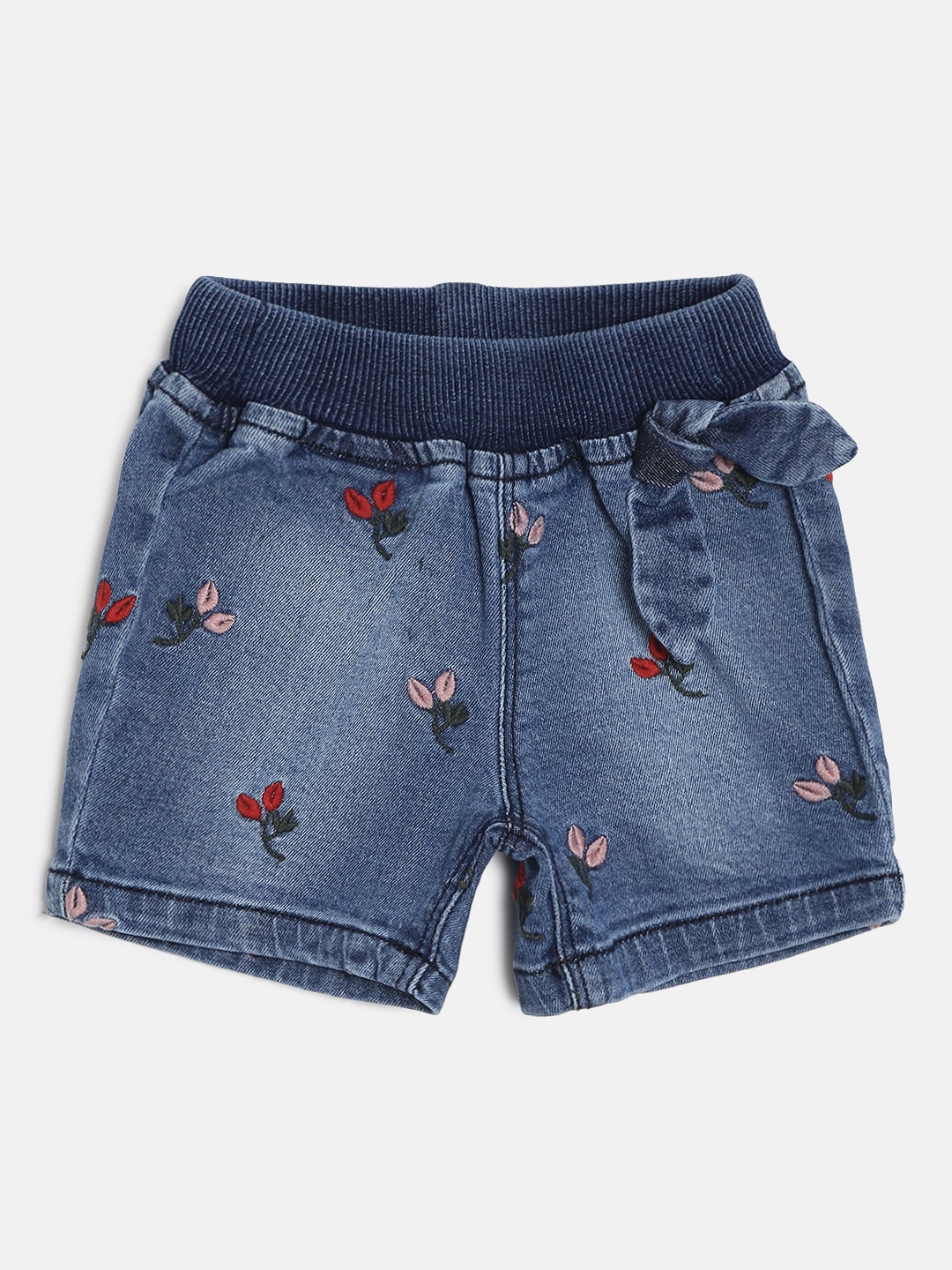 

Gini and Jony Girls Blue Washed Embroidered Regular Fit Denim Shorts