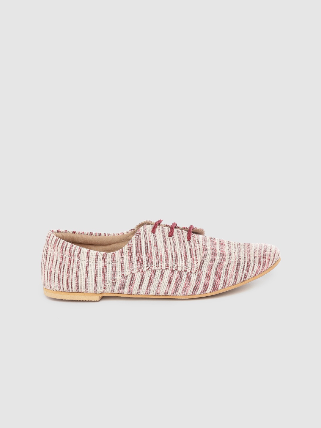 

Taavi Women Off-White & Maroon Self Striped Derbys