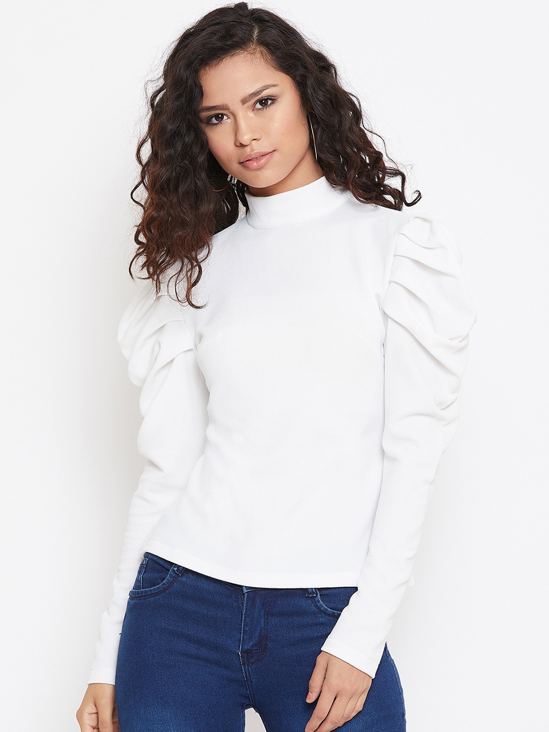 

Zastraa White Top With Puff Sleeves