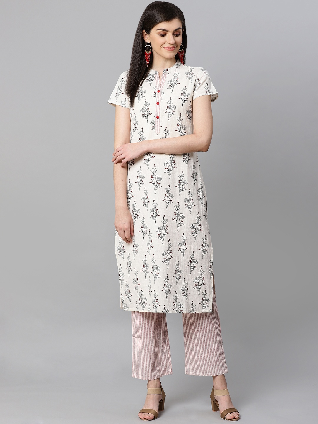 

Kifahari Women White & Red Printed Kurta with Palazzos