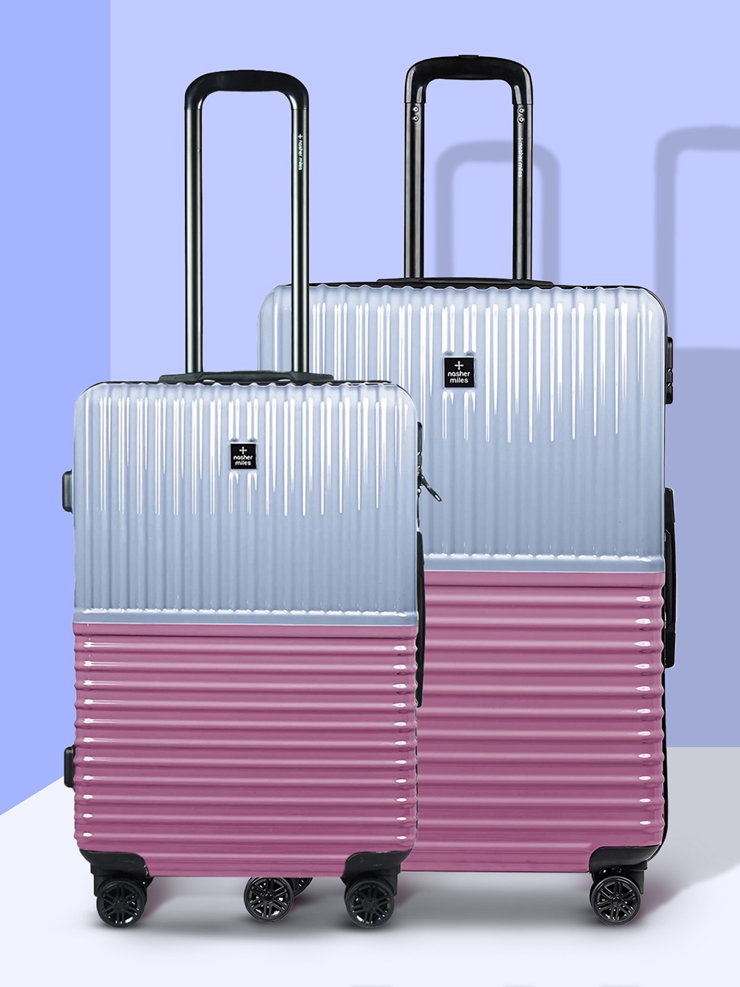 

Nasher Miles Istanbul Hard ABS & PC Set of 2 M/L Silver RoseGold Trolley Bags 65-75cm