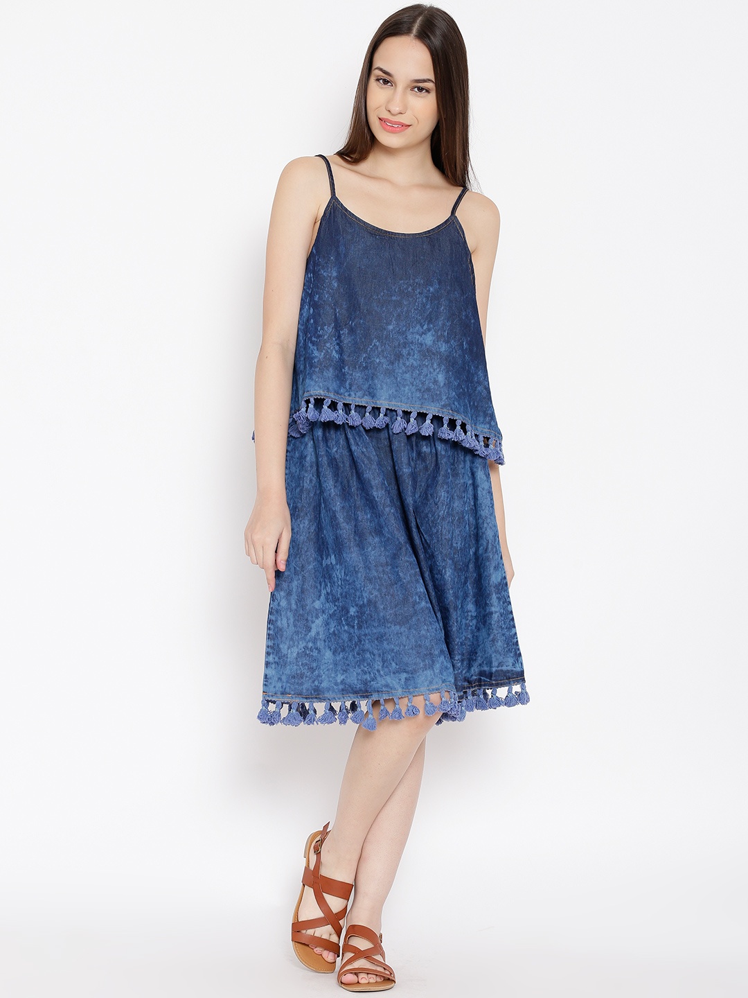 

Tokyo Talkies Blue Washed A-Line Dress