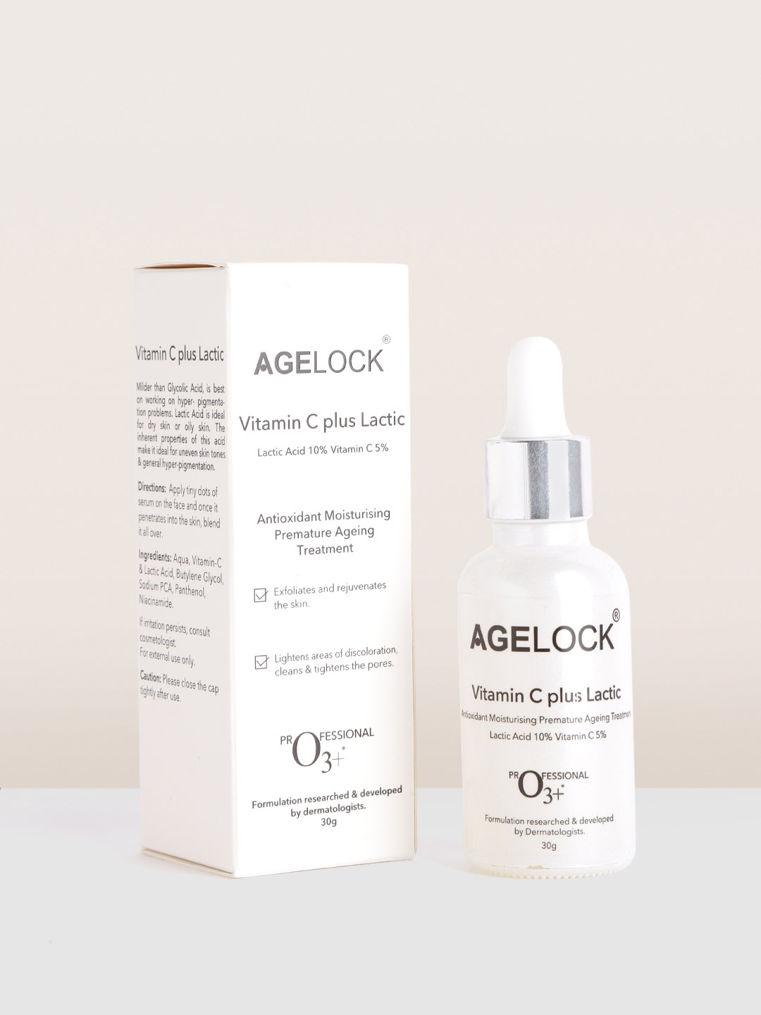

O3 Agelock Vitamin C Lactic Acid Face Exfoliation Serum 30 g, White