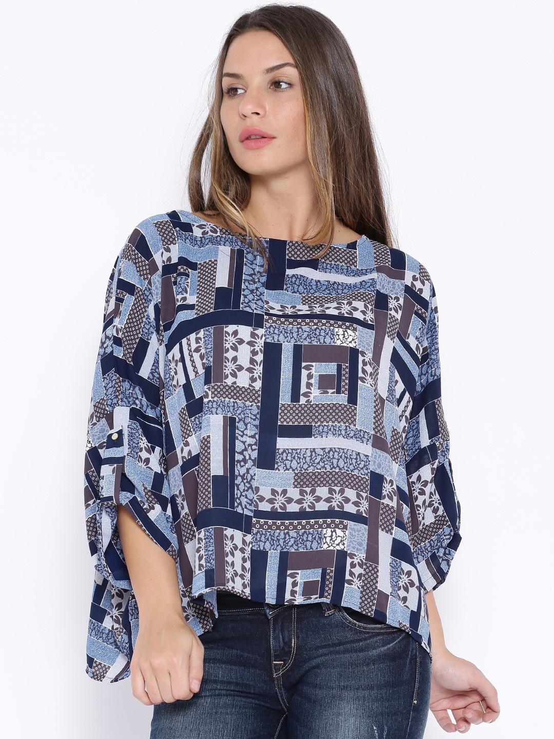

Tokyo Talkies Blue Printed Boxy Top