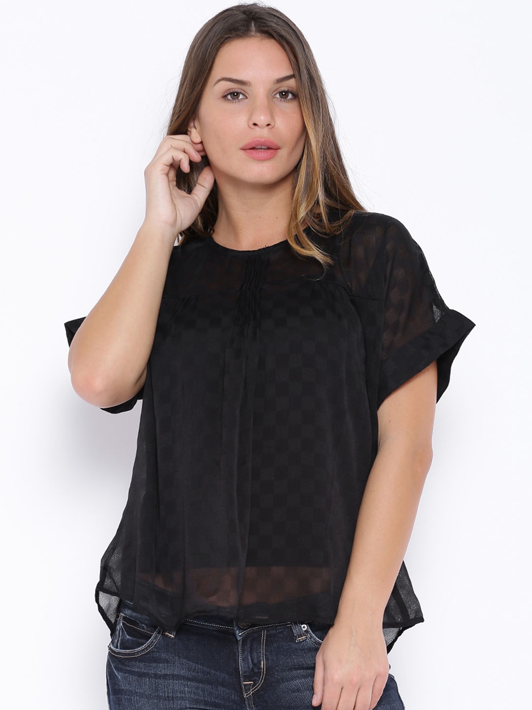 

Tokyo Talkies Black Sheer Boxy Top