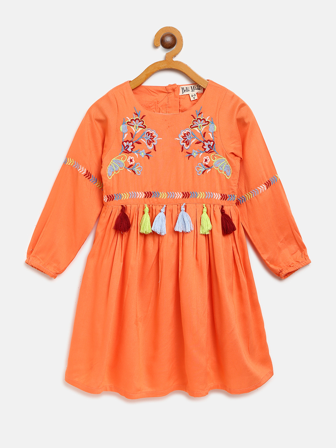 

Bella Moda Girls Orange & Blue Floral Embroidered A-Line Dress