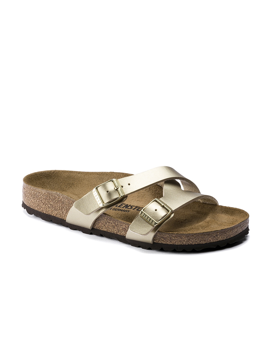 

Birkenstock Women Gold-Toned Yao Birko-Flor Solid Open Toe Narrow Width Flats