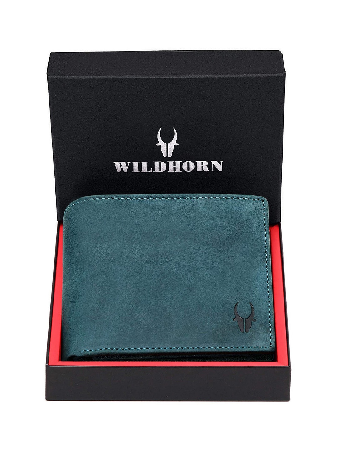 

WildHorn Men Blue RFID Protected Genuine Leather Hand-Stitched Solid Two Fold Wallet
