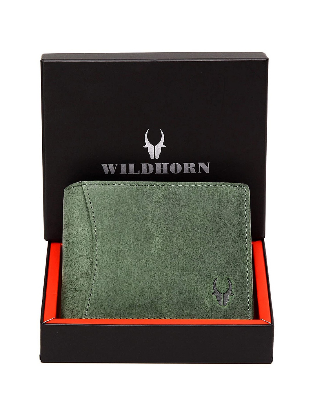 

WildHorn Men Green Solid RFID Protected Leather Two Fold Wallet