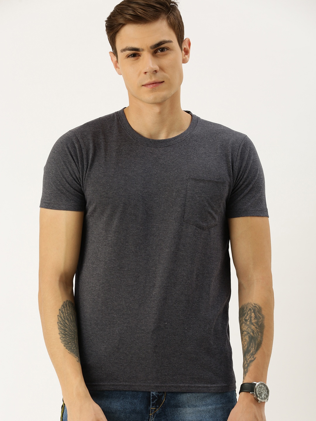 

Moda Rapido Men Grey Solid Round Neck T-shirt