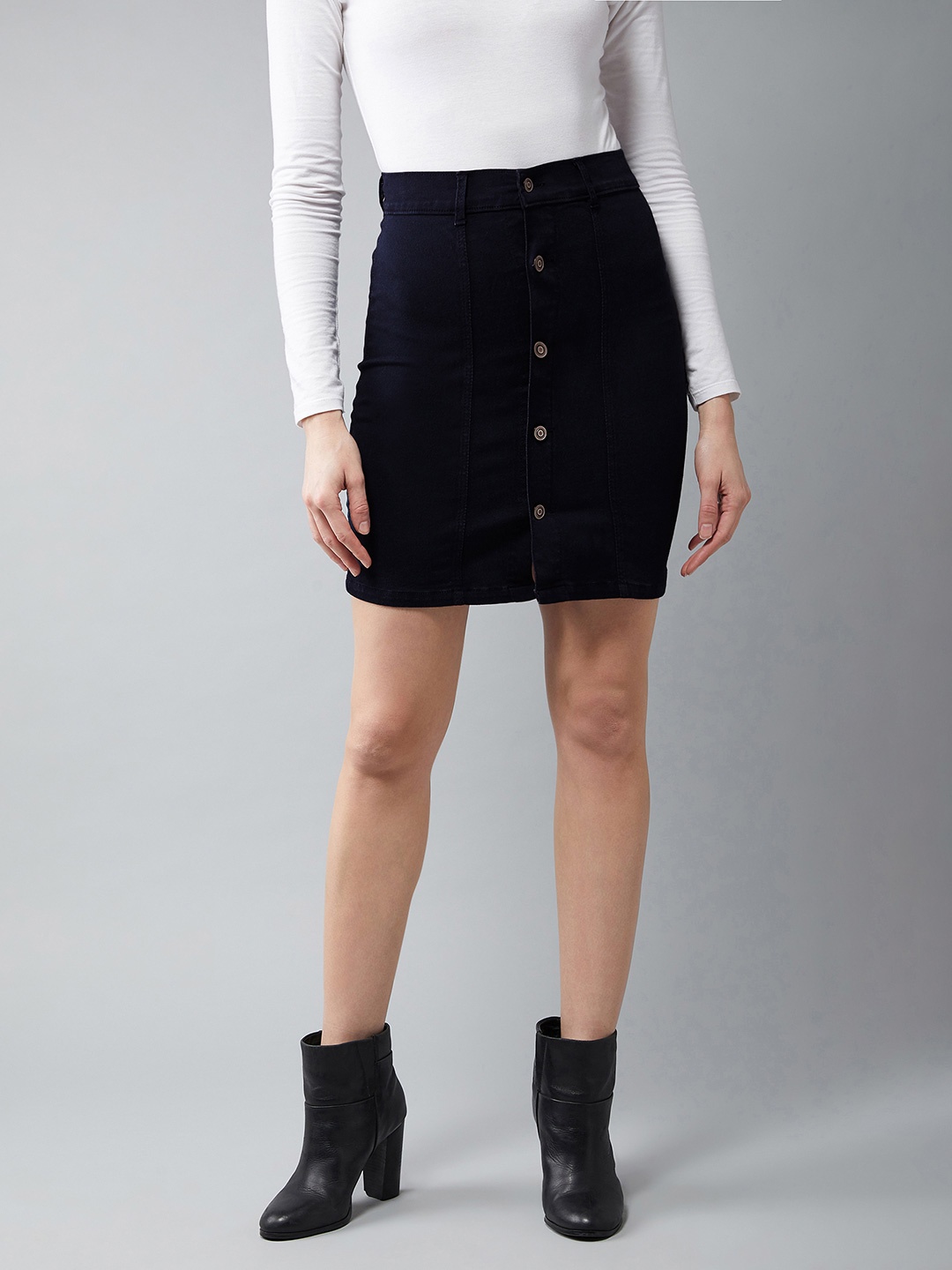 

DOLCE CRUDO Navy Blue Wide Awake Denim Stretchable Pencil Mini Skirt