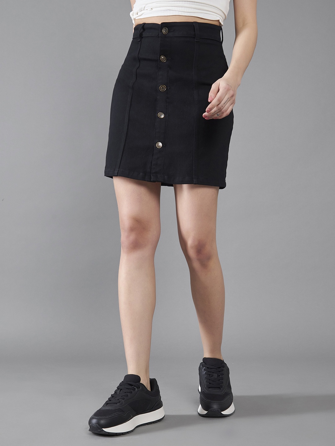 

DOLCE CRUDO Black Over The Knee Denim Stretchable Pencil Mini Skirt