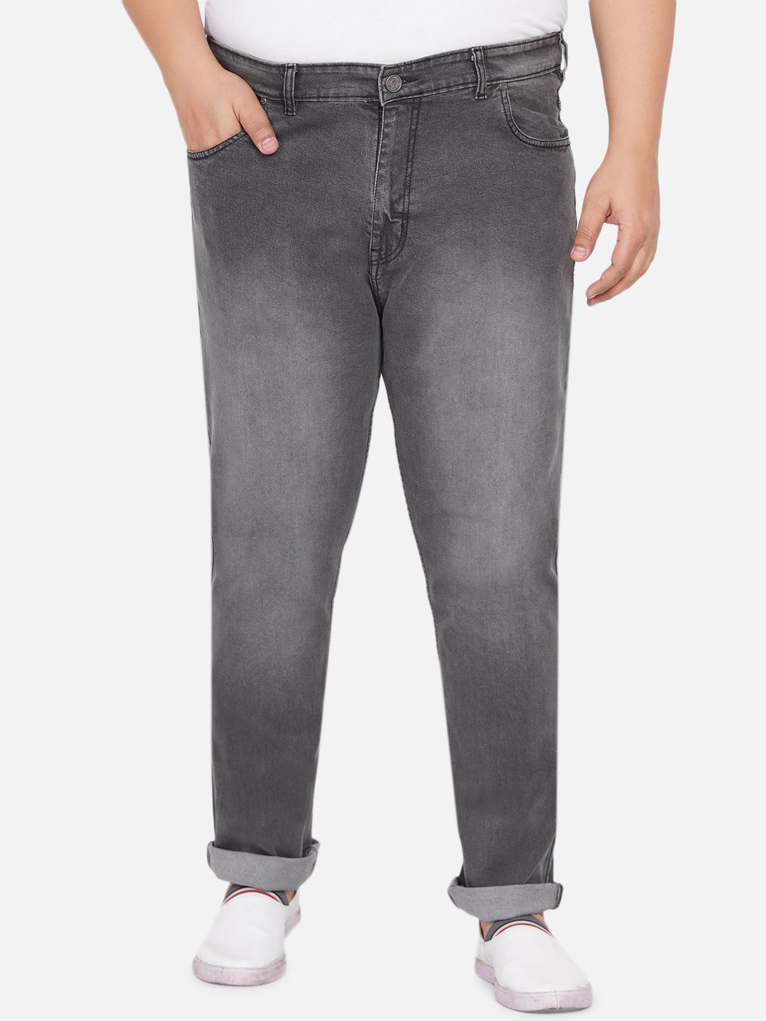 

John Pride Plus Size Men Grey Regular Fit Mid-Rise Clean Look Stretchable Jeans