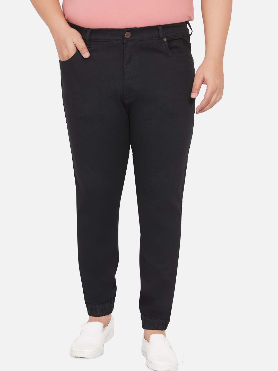 

John Pride Plus Size Men Black Jogger Mid-Rise Clean Look Stretchable Jeans