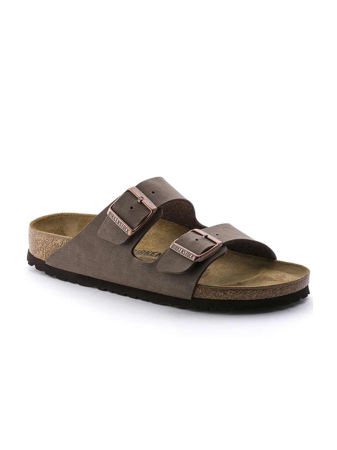 

Birkenstock Arizona Mocha Narrow Width Birko-Flor Nubuck Two-Strap Sandals, Brown