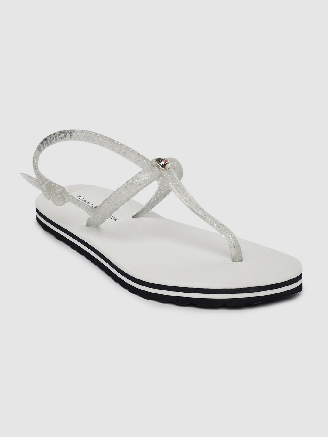 

Tommy Hilfiger Women Silver-Toned Solid T-Strap Flats