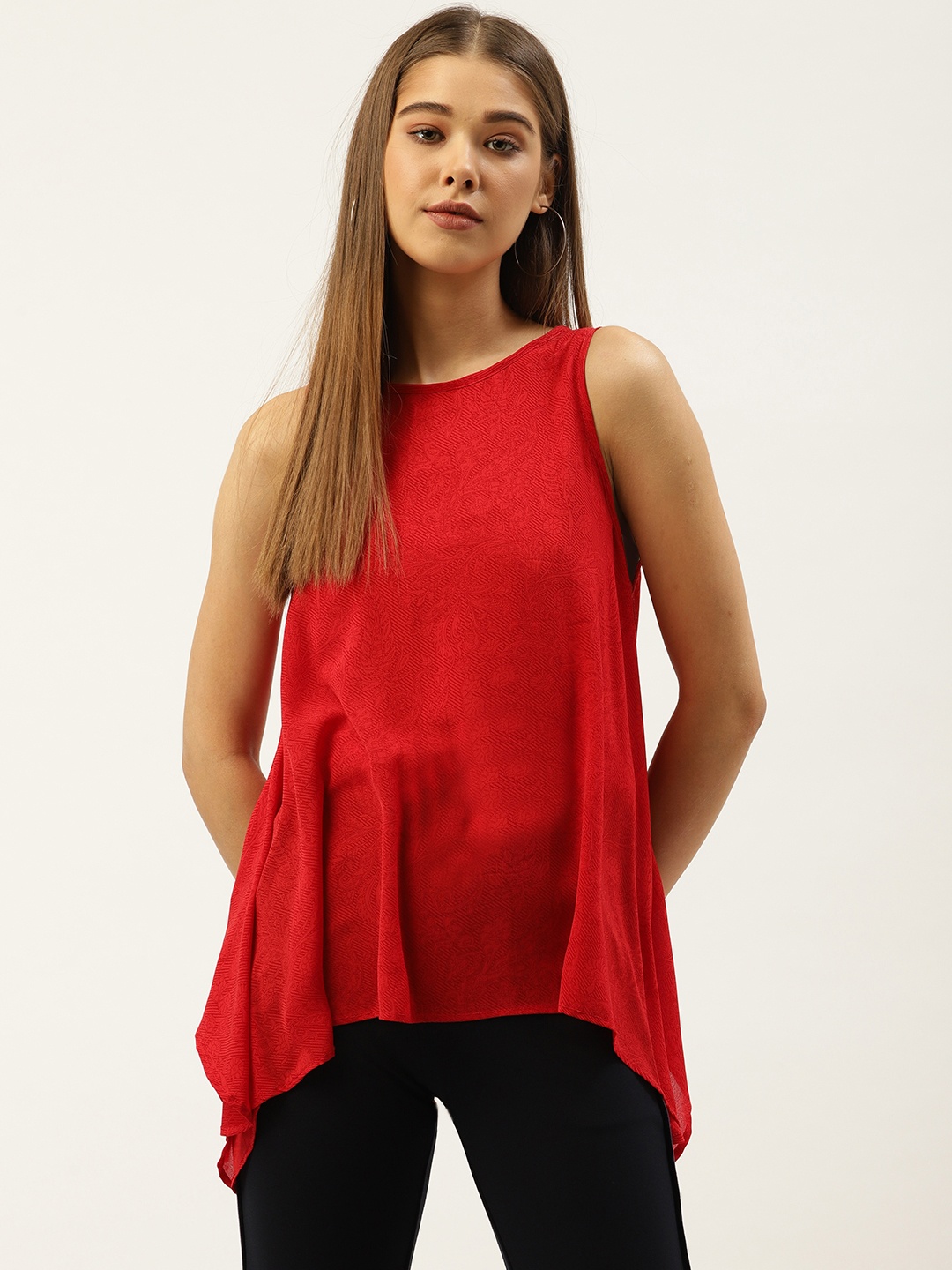 

An Episode Women Red Printed Asymmetric A-Line Top