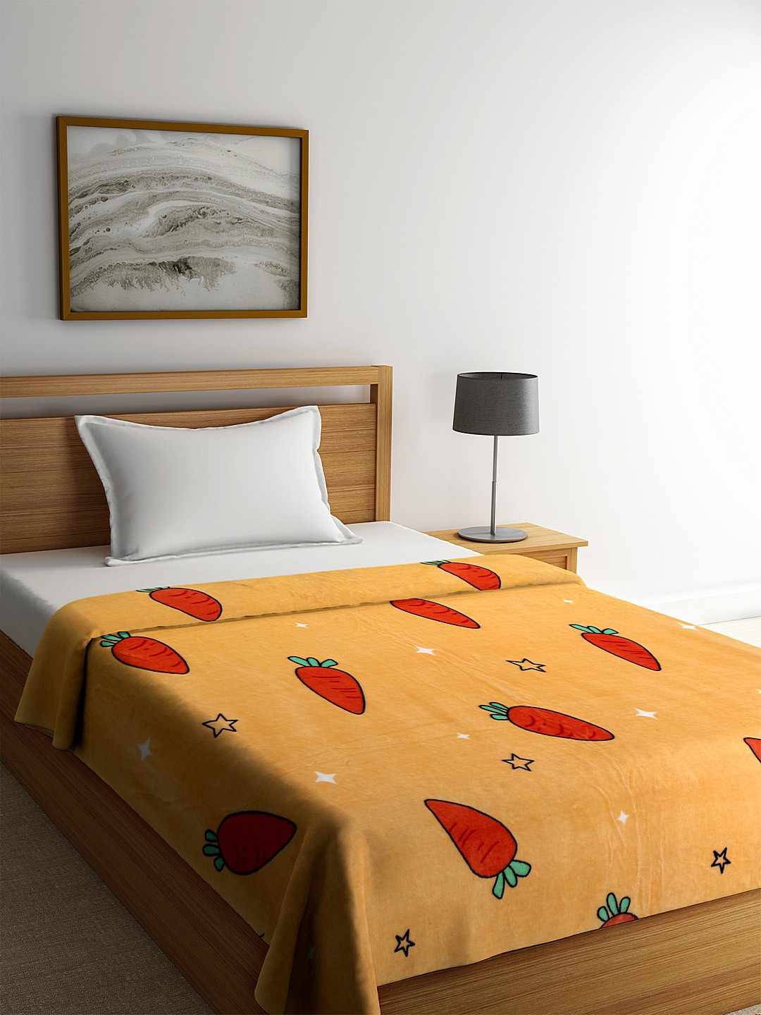 

Cortina Orange & Red Floral AC Room 233 GSM Single Bed Blanket