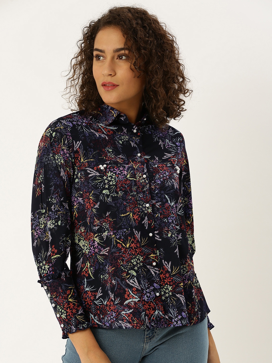 

Antheaa Women Navy Blue Regular Fit Printed Casual Shirt
