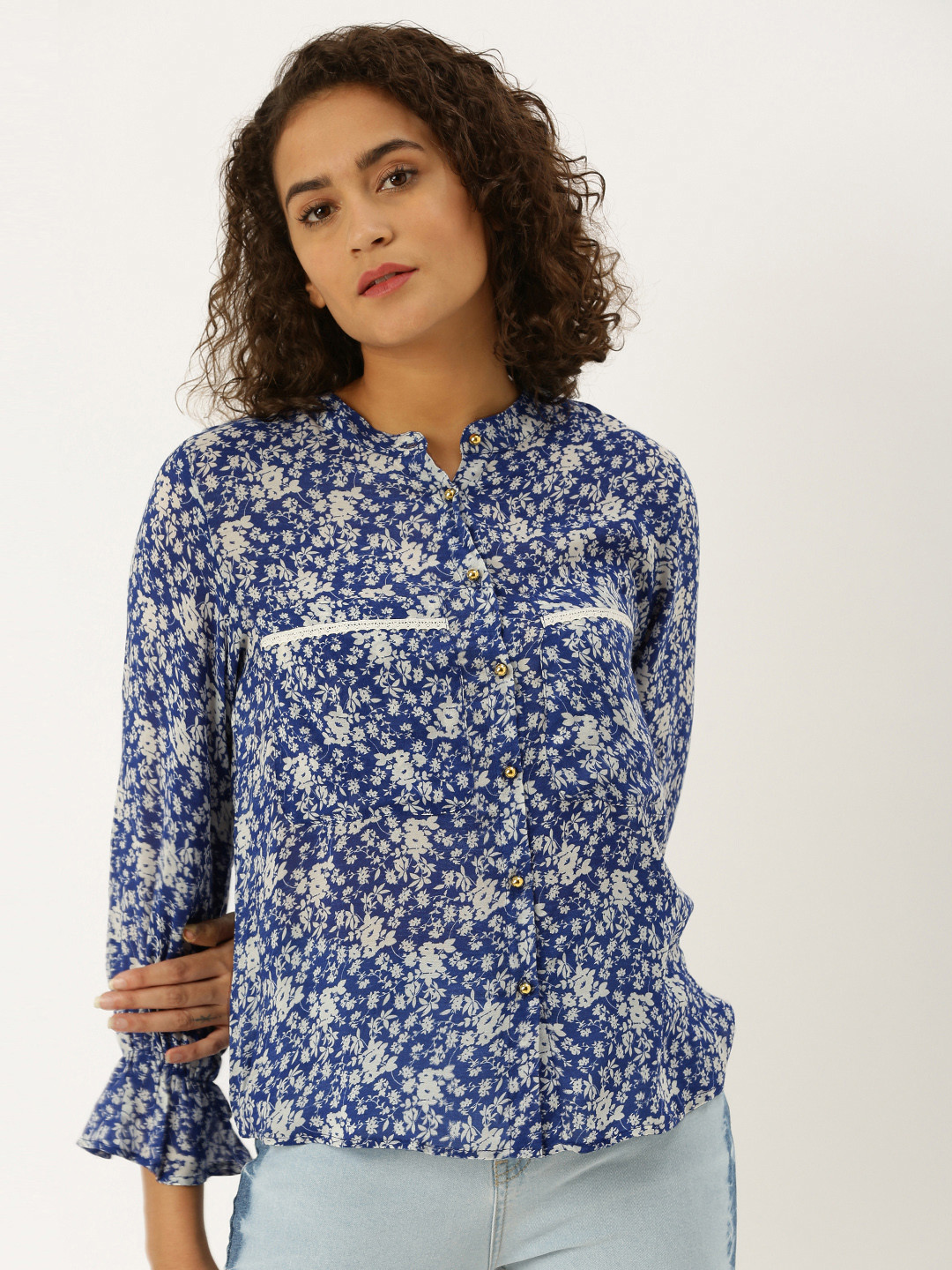 

Antheaa Women Blue & White Regular Fit Printed Casual Shirt