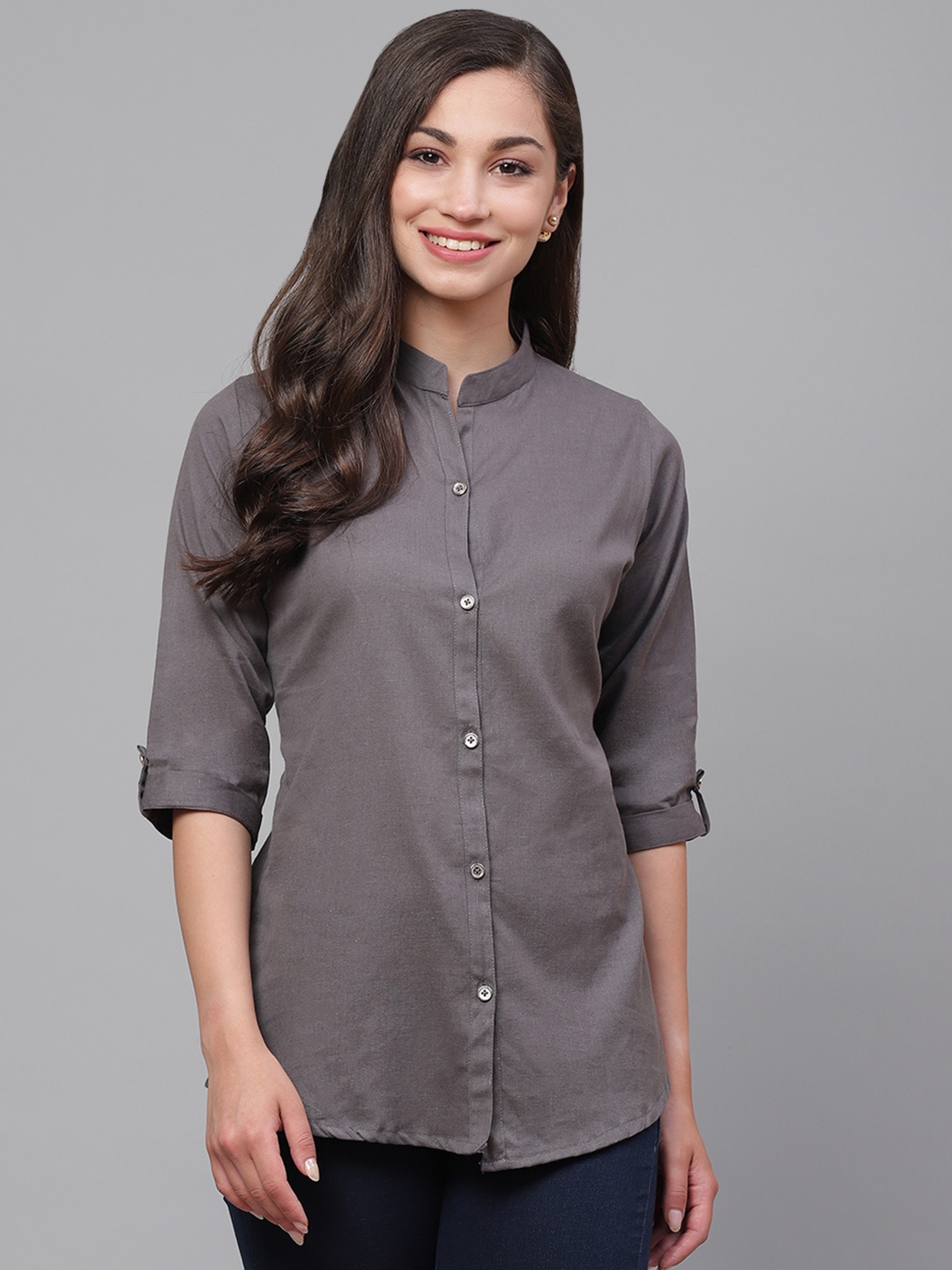 

Vastraa Fusion Women Charcoal Grey Regular Fit Solid Casual Shirt