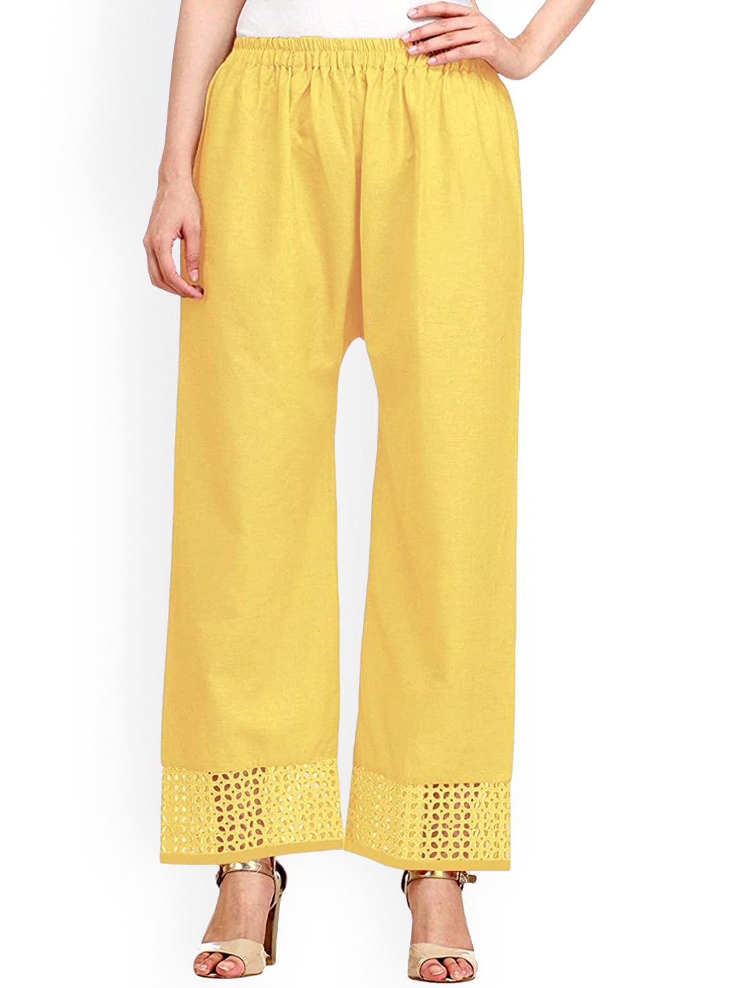 

Vastraa Fusion Women Yellow Hem Design Straight Palazzos