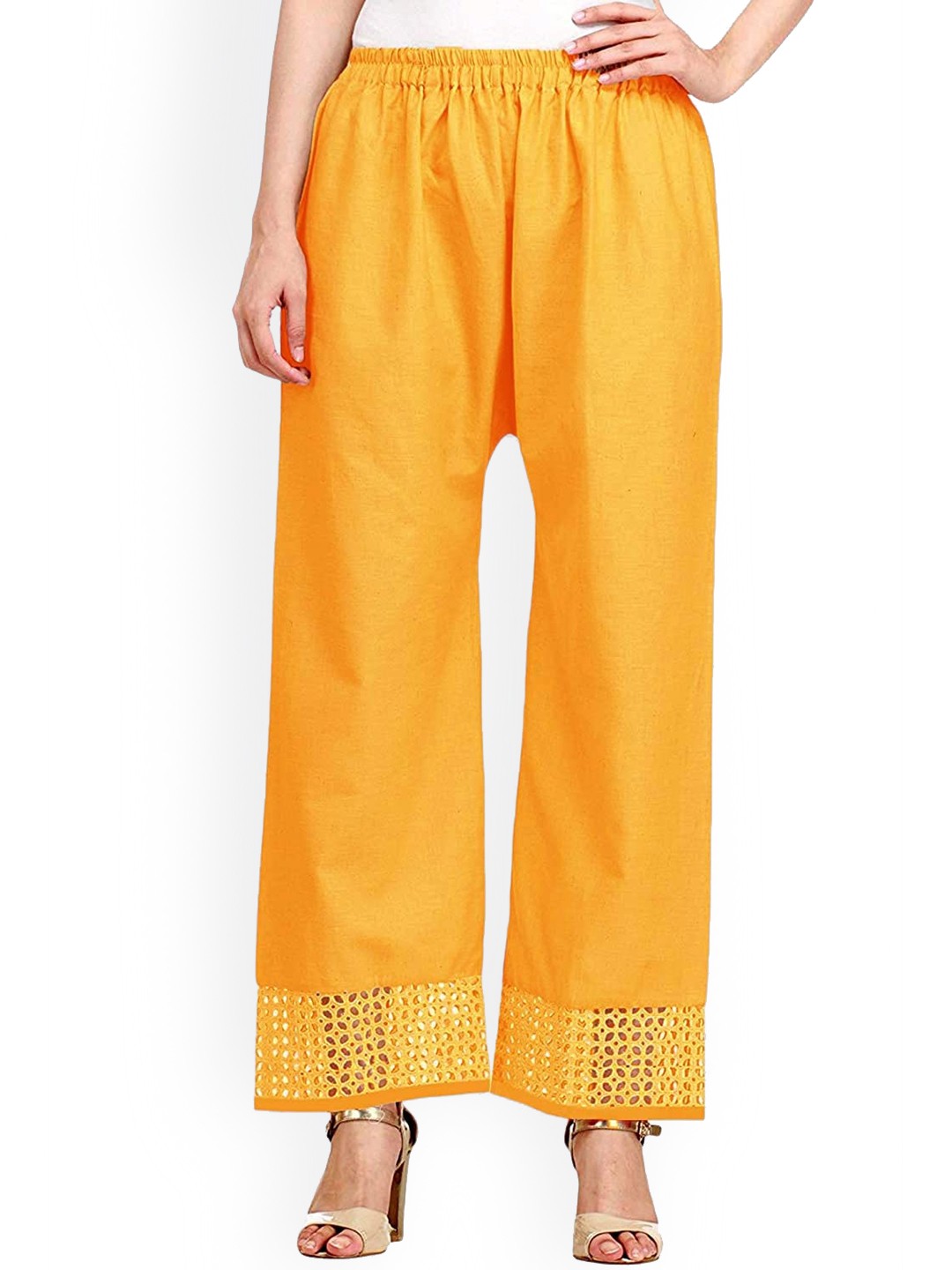 

Vastraa Fusion Women Mustard Yellow Hem Design Straight Palazzos