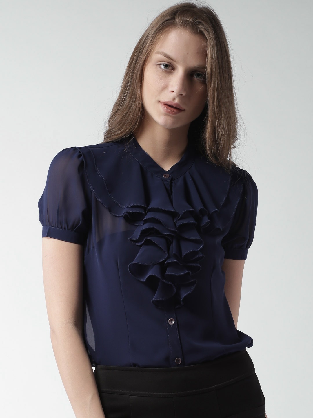 

Mast & Harbour Navy Ruffle Top, Navy blue