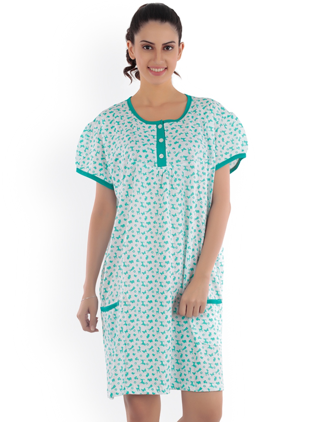 

Tweens Green & White Printed Nightdress TW-N-632-GPR